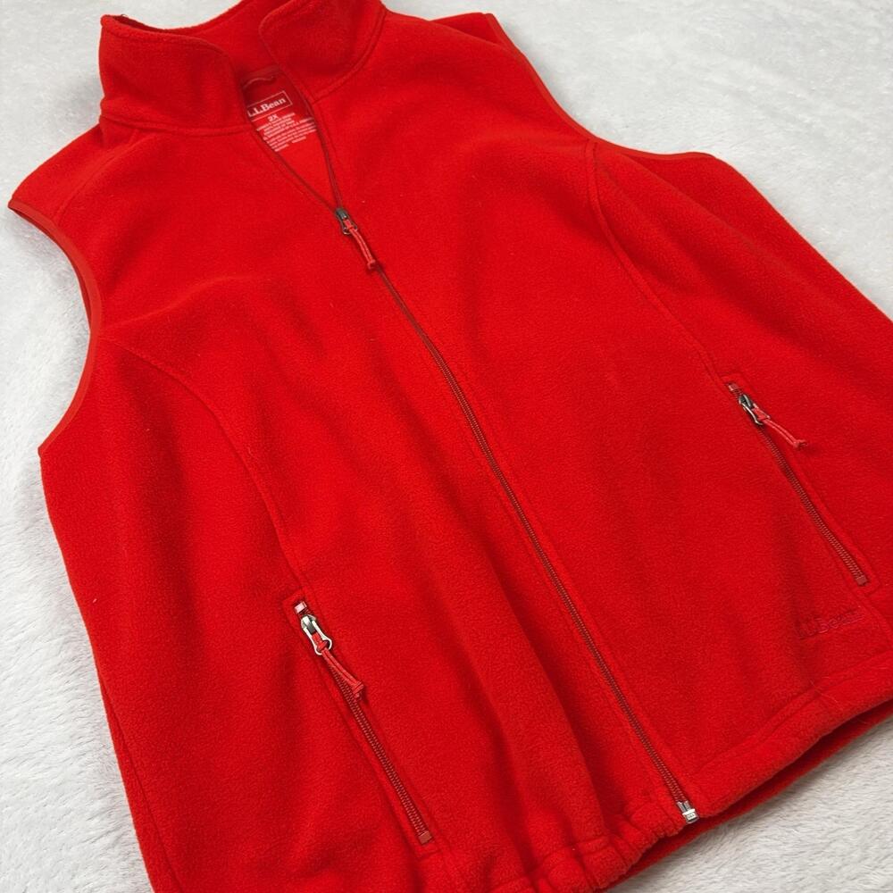 L.L.Bean Fleece Vest Big 2X Red Full Zip Pockets Elastic Waist Polartec Womens